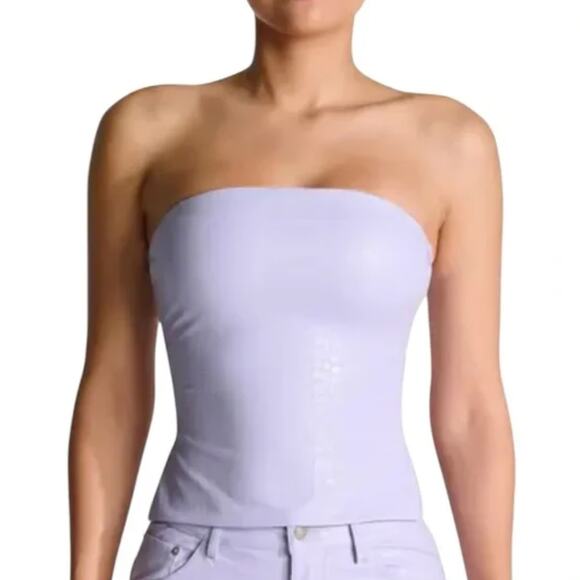 Naked Wardrobe Purple Faux Leather Croc Strapless‎ Crop Top Medium 90s Bustier - Picture 1 of 10